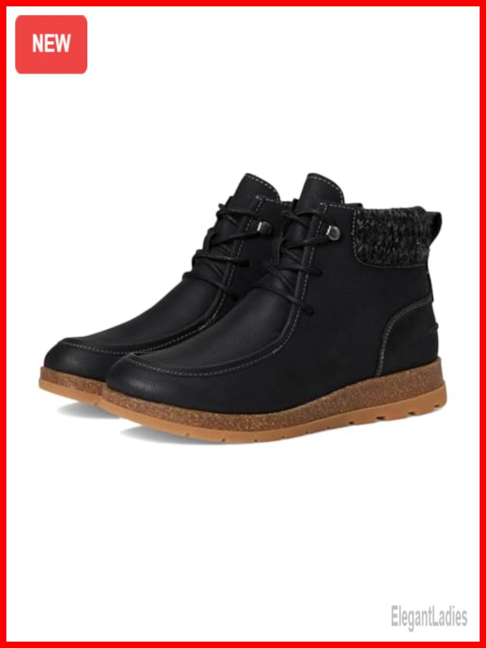 Womens Ankle Bootie Chukka Cork Wedge Sweater Detail Adjustable Lace